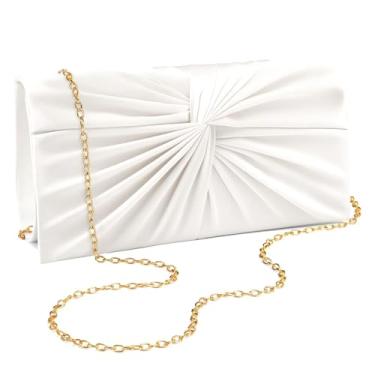 Imagem de XquiziFit Bolsa clutch feminina de cetim torcido para noite formal para festas de casamento e coquetéis, Bege
