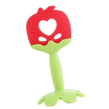 Imagem de aqxreight Mordedor de bebê Brinquedo Formato de Fruta Dentição Silicone Acalmar Gengivas de Bebês Brinquedo de Mordedor Lavável para Recém-nascidos Dentição de Morango é Uma Dentição que Possui Características Calmantes (Maçã)