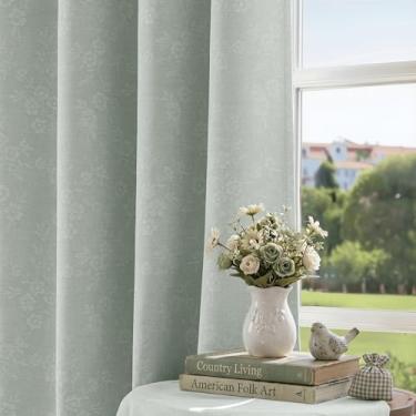 Imagem de Beauoop Cortinas blackout jacquard florais verdes 2 painéis de 2 painéis para sala de estar, quarto, chenille, sala de flores, escurecimento térmico, isolamento térmico, ilhós à prova de som, cortinas