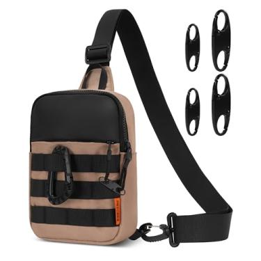 Imagem de Peicees Pequena bolsa tiracolo antifurto para homens, com inspiração tática, impermeável, EDC, mini bolsa tiracolo para viagens, trabalho, esportes, Cáqui claro, Small, Bolsa tiracolo tática pequena