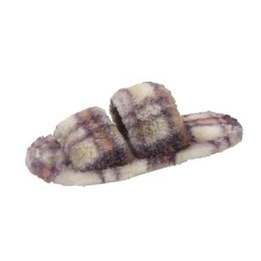 Imagem de Pantufas femininas xadrez de inverno para uso doméstico, sola grossa, retrô, xadrez, outono, sapatos femininos aconchegantes para uso doméstico, Roxa, 36