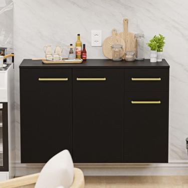 Imagem de Balcão Auxiliar Modulado Bancada Cozinha Compacta Preto