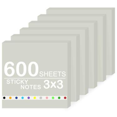 Imagem de Bloco de notas super adesivas, 6 blocos autoadesivos 7,6 x 7,6 cm, 600 folhas de bloco de notas adesivas em massa, material de escritório, material escolar, presentes de Natal (cinza claro, 6 blocos