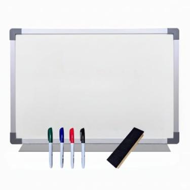 Imagem de Lousa Quadro Escolar Branco Moldura MDF Aluminizado 120x90 | Ideal para Escritório, Reuniões, Estudos Infantis e Controle de Tarefas Domésticas(120x90 Apagador e 4 Marcadores)