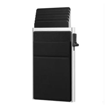 Imagem de Carteira masculina elegante de liga de alumínio preta – Design lateral com bloqueio de RFID com camada dupla traseira e porta-cartão de crédito, Prata., Tendência