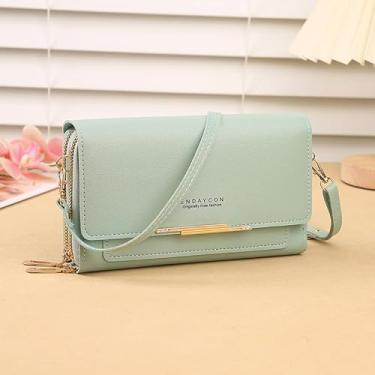Imagem de Bolsa transversal pequena para mulheres, bolsa para celular, bolsa de ombro feminina, carteira com compartimentos para cartão de crédito, Verde, Casual