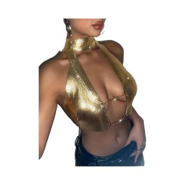 Imagem de Top Feminino Com Lantejoulas Metálicas Estilo Europeu-Americano Sexy E