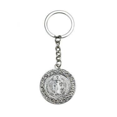 Imagem de  Chaveiro Medalhão São Bento Prateado e Dourado 3.5cm - Taimes