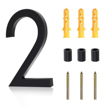 Imagem de GOLD DEER Casa flutuante de acrílico número 2 de 12 cm, números modernos semi-embutidos para uso externo, placa de endereço com acabamento fosco preto com kit de unhas para porta, caixa de correio