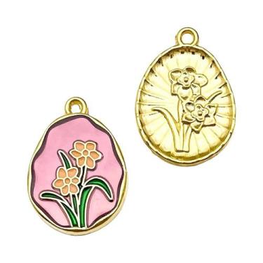 Imagem de Pingentes De Flores Em Esmalte 10pcs, Padrão De Tulipa, Rosa, Lírio E 