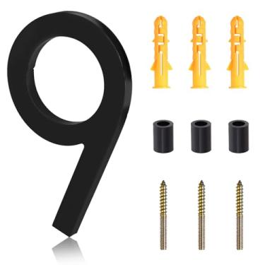 Imagem de GOLD DEER Casa flutuante de acrílico número 9 de 12 cm, números modernos semi-embutidos para uso externo, placa de endereço com acabamento fosco preto com kit de unhas para porta, caixa de correio