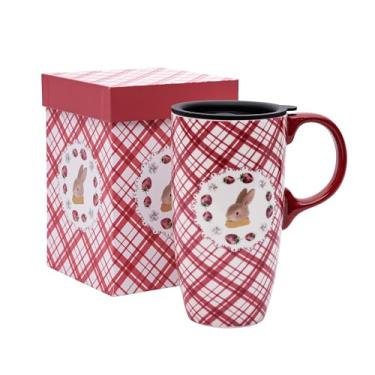 Imagem de Topadorn Caneca de café cerâmica xícara de chá com latte de porcelana com tampa 500 ml grade rosa