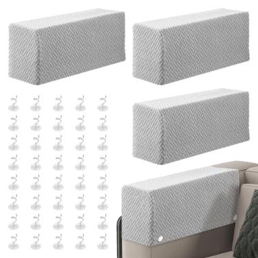 Imagem de 4 capas de apoio de braço para sofá, tecido jacquard espesso, elástico, protetor resistente ao desgaste para sofá e cadeira de jantar (cinza claro, 4)