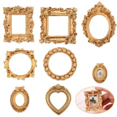 Imagem de Heclia Mini porta-retratos vintage, conjunto de 7 peças, mini molduras douradas, barroco, resina antiga, para exibição de joias, pequenas molduras para fotos, miniatura, moldura pequena, para pendurar
