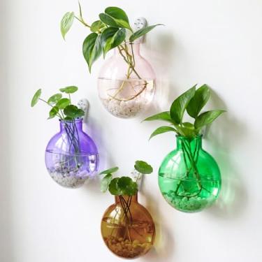 Imagem de Blushtier 4 peças de vaso suspenso de vidro manchado estação de propagação de plantas de vidro pequeno recipientes de terrário com corda para vaso hidropônico, jardim, casa, decoração interna e