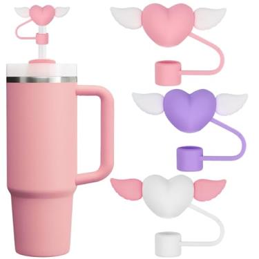 Imagem de Pacote com 4 capas de canudo de silicone compatíveis com copos Stanley - tampas de canudo à prova de poeira para copos de 1,134 g e garrafas de água (vários corações)