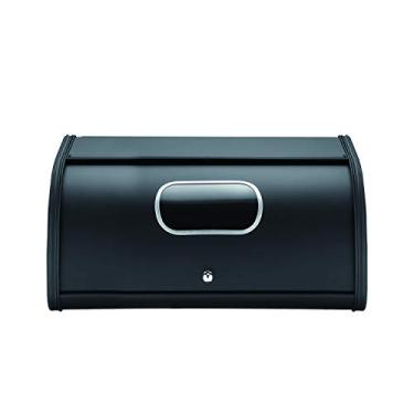 Imagem de HILFA caixa de pão de aço inoxidável com tampa dobrável com janela, para facilitar o armazenamento do balcão de cozinha, suporte de cesto de pão, 44 x 30 x 19 cm, preto fosco, SB330w-MB