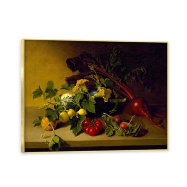 Imagem de Moldura dourada. Arte vintage emoldurada de frutas mortas, pintura clássica de cozinha country, decoração de parede de casa de fazenda quente para sala de jantar e cozinha. A78. 60 x 80 cm - 23,7 x