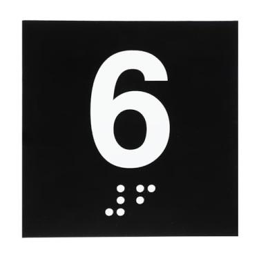 Imagem de PATIKIL Placa de número de sala de exames, placa número 6 de 10 cm x 10 cm com identificação autoadesiva em braille e tátil para assistência de escritório no centro de teste, branco sobre preto