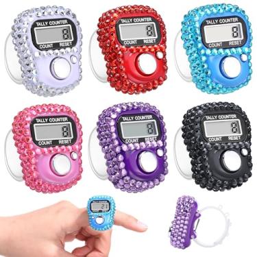 Imagem de Simgoing 6 peças contador de dedos eletrônico strass mão tally clicker Tasbeeh contador a granel redefinível para presentes de golfe de Natal contar bens lapidação tricô bling acessórios (cores