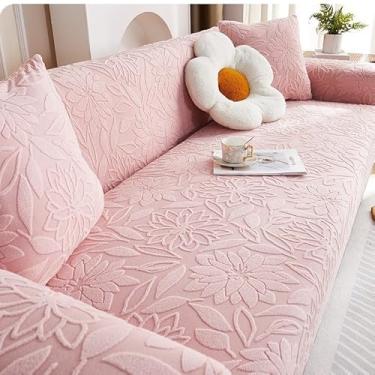 Imagem de Capa de sofá 1, 2, 3, 4 e 5 lugares, protetor móveis veludo grosso luxo, capa cor sólida, elástica para cadeira reclinável(Pink,1-seat 90-140cm)