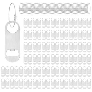 Imagem de Yugada Pacote com 100 abridor de garrafas de cerveja plano, aço inoxidável de 8,9 cm, com chaveiro, mini abridores de garrafas de cerveja para barman, cozinha, bar, restaurante, Prata, 3.5 x 1.26 in