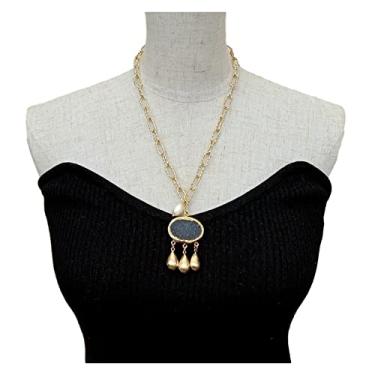 Imagem de Colar com pingente de corrente preenchida com ouro de água doce de água doce e ágata cinza de 50,8 cm