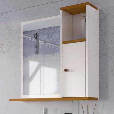 Imagem de Armário Aéreo de Banheiro Suspenso – Espelheira Beauty com Porta e Prateleira, Armazenamento Organizado para Higiene e Cosméticos Doméstico (OFFWHITE/NATURE)