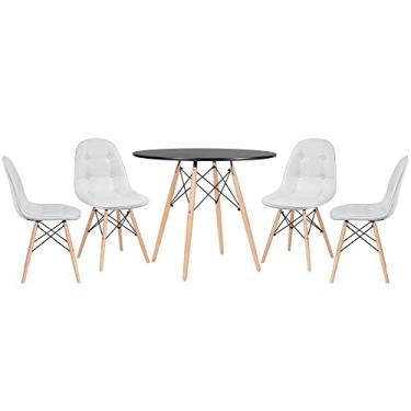 Imagem de Loft7, KIT - Mesa Eames 90 cm preto + 4 cadeiras Botonê cinza claro