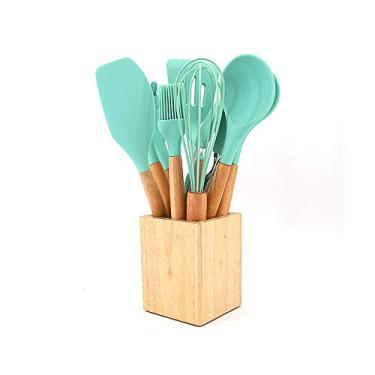 Imagem de U5GAAALPPQ9 Conjunto de utensílios de cozinha de silicone, conjunto de utensílios de cozinha, espátula, pá, colher de sopa com cabo de madeira, design especial resistente ao calor