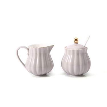 Imagem de Açucareiro de cerâmica e jarro de leite, combinação de utensílios de café domésticos, acessórios, açucareiro com tampa, boca pontiaguda, jarra de doces (bege tamanho único)