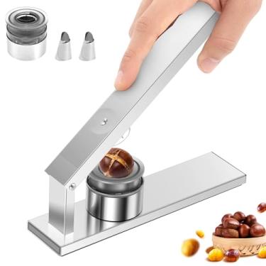 Imagem de Ferramenta de descascador de castanhas com protetores de dedo, ferramenta resistente de biscoito de porca de aço inoxidável 304 com alça ergonômica para descascar, lâmina de precisão embutida para