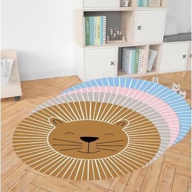 Imagem de Tapete Infantil Decorativo, Redondo, 90cm - Leão Safari Marrom