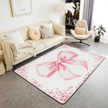 Imagem de Erosebridal Tapete com laço rosa, tapete de aquarela, 7 x 12 cm, para quarto, sala de jogos, tapete decorativo de flores europeias, tapete antiderrapante