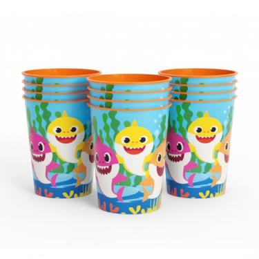 Imagem de Unique Baby Shark Pacote com 12 copos de plástico reutilizáveis de 473 ml – Artigos de festa de aniversário, lembrancinhas de sacolas de brindes, utensílios infantis e presentes para levar para casa