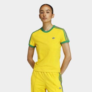 Imagem de Camiseta Adidas 3S Slim Feminina, Amarelo, G