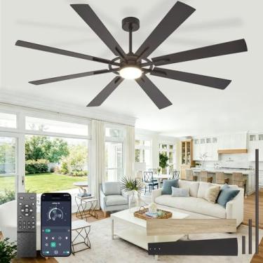 Imagem de BvenuBigLite Ventiladores de teto grandes com luzes: Ventilador de teto externo moderno de 72 polegadas 8 lâminas com controle remoto de aplicativo - Luz de ventilador grande preta regulável interna