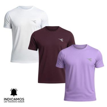 Imagem de Kit 3 Camisetas Diadora Small Logo Masculina - Branco e Bordô GG-Masculino