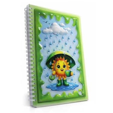 Imagem de omatek smart technologies Caderno espiral A5 com capa brilhante 3D – Caderno de capa dura fofo com 80 folhas – Caderno escolar para crianças, meninas e meninos – Little Sun in the Rain