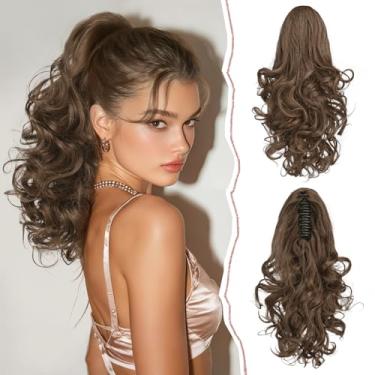 Imagem de SOFEIYAN Extensão de rabo de cavalo com clipe de garra de 35,5 cm, clipe de rabo de cavalo cacheado, sintético, ondulado, marrom, extensão de rabo de cavalo para mulheres, extensões de cabelo natural