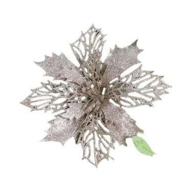 Imagem de Flores Artificiais De Natal Com Glitter 11/16cm 5 Peças Decoração Para