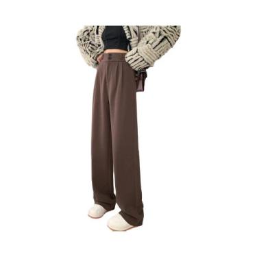 Imagem de Calças De Lã De Cintura Alta E Perna Larga Para Mulheres, Outono Inver