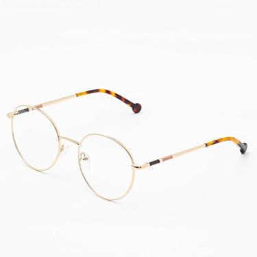 Imagem de Armação Óculos Grau Metal Redondo Unissex - Mavi Cor:Dourado com haste