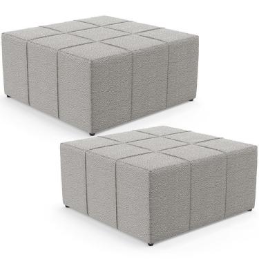 Imagem de Kit 02 Puffs Decorativos Para Sala De Estar Quadrado Milano 90x90 W01 Bouclê Creme - Lyam Decor
