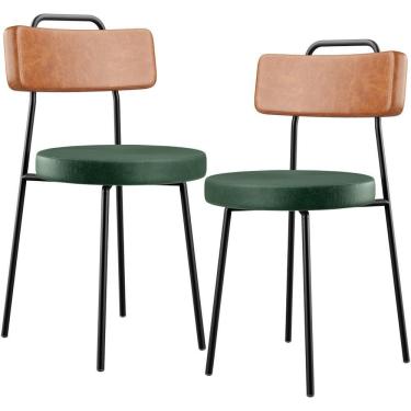 Imagem de Kit 02 Cadeiras Decorativas Estofada Sala Jantar Barcelona L02 Couríssimo Camel Facto Verde