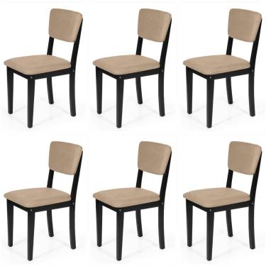 Imagem de Conjunto 6 Cadeiras De Jantar Estofada Em Madeira Maciça Ella Preto/bege