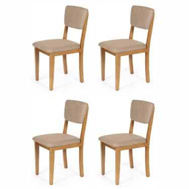 Imagem de Conjunto 4 Cadeiras De Jantar Estofada Em Madeira Maciça Ella Bege