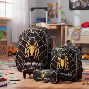 Imagem de Mochila com Rodinhas Spider Aranha, Kit Mochila com Lancheira e Estojo