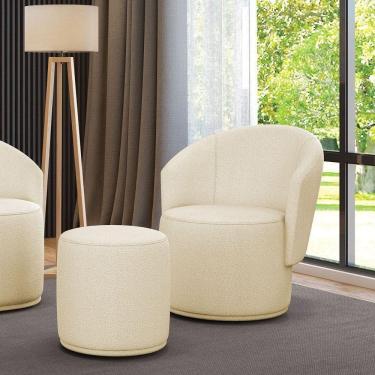 Imagem de Poltrona E Puff Redondo Orgânico Para Sala Malu Bouclê M11 - D`rossi Bege