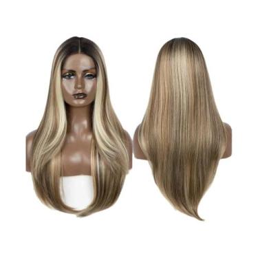 Imagem de Peruca Sintética Lisa Ombre Loira De 28 Polegadas Resistente Ao Calor 